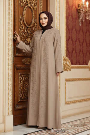 Boncuk İşlemeli Bej Tesettür Ferace 29127BEJ - N.S NEVA STYLE