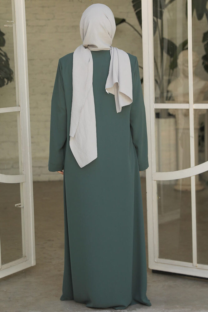 Boncuk İşlemeli Çağla Yeşili Tesettür Abaya 29106CY - 3