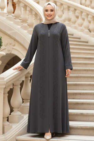 Boncuk İşlemeli Füme Tesettür Ferace 29122FU 