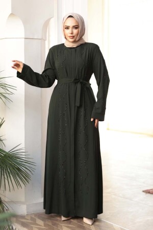 Boncuk İşlemeli Haki Tesettür Abaya 29117HK - 3