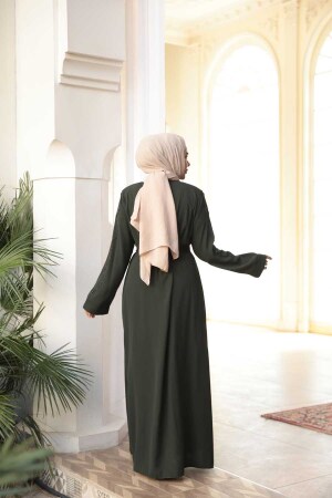 Boncuk İşlemeli Haki Tesettür Abaya 29117HK - 4
