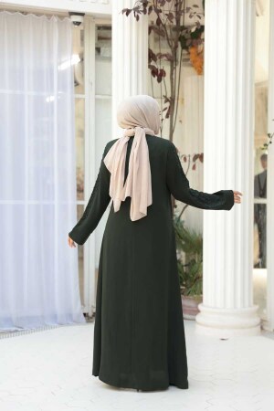 Boncuk İşlemeli Haki Tesettür Ferace 29122HK - 4
