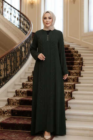 Boncuk İşlemeli Haki Tesettür Ferace 29122HK - N.S NEVA STYLE