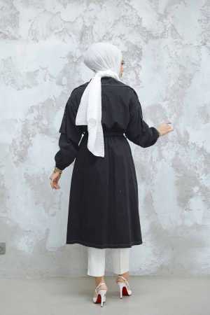 Boncuk İşlemeli Kot Siyah Tesettür Kap 6392S - 3