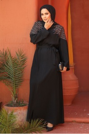 Fermuarlı Siyah Tesettür Abaya 29108S - 2