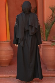 Fermuarlı Siyah Tesettür Abaya 29108S - 3