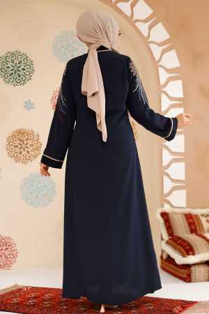 Desenli Fermuarlı Tesettür Abaya 41565DSN3 - 3