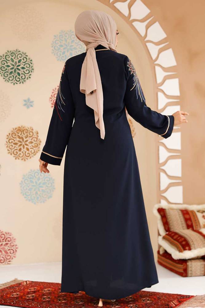 Desenli Fermuarlı Tesettür Abaya 41565DSN3 - 3
