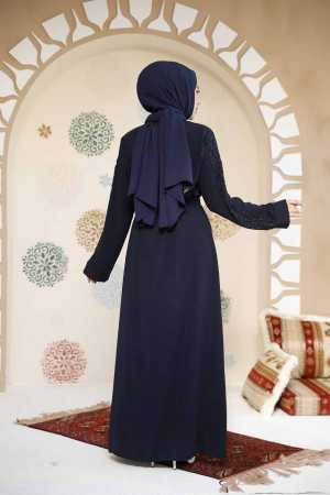 Boncuk İşlemeli Lacivert Tesettür Abaya 29118L - 5