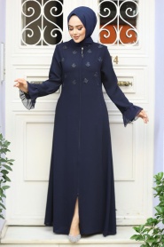 Boncuk İşlemeli Lacivert Tesettür Abaya 520090L - Thumbnail