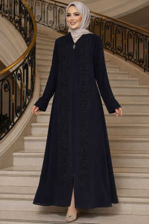 Boncuk İşlemeli Lacivert Tesettür Ferace 29127L 