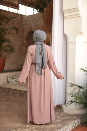 Boncuk İşlemeli Pudra Tesettür Abaya 29117PD - 4