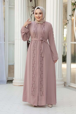 Boncuk İşlemeli Pudra Tesettür Abaya 29118PD - 2