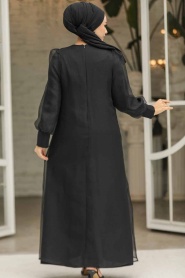 Boncuk İşlemeli Siyah Tesettür Abaya Takım 4626S - 3