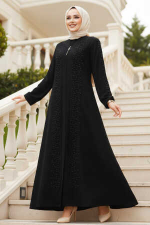 Boncuk İşlemeli Siyah Tesettür Ferace 29127S 
