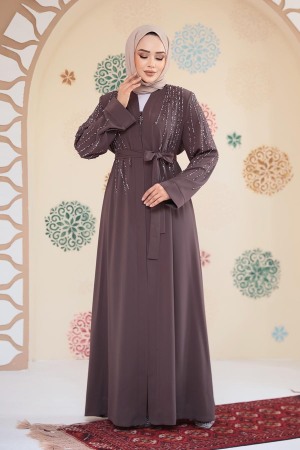 Boncuk İşlemeli Vizon Tesettür Abaya 29111V - 2