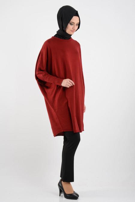 Bordo Triko Tesettür Tunik 3132BR - 2
