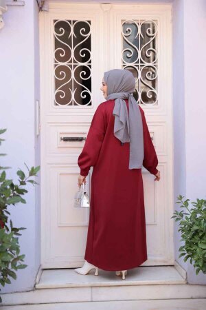 Bordo Sweat Tesettür Elbise 23641BR - 5