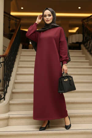 Bordo Sweat Tesettür Elbise 23641BR - 1