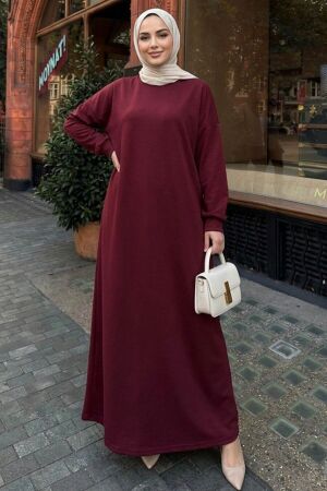 Bordo Sweat Tesettür Elbise 23641BR 