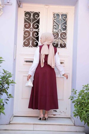 Bordo Tesettür Etekli İkili Takım 75471BR - 4