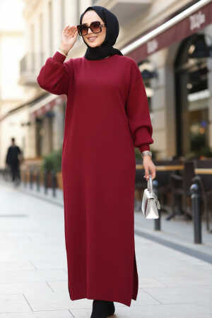Bordo Tesettür Triko Elbise 17205BR 