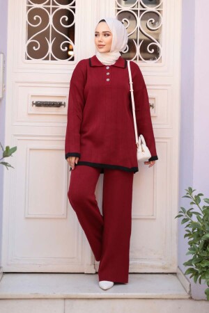 Bordo Tesettür Triko İkili Takım 17204BR - 2