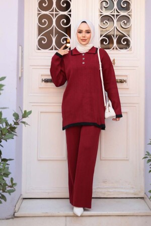 Bordo Tesettür Triko İkili Takım 17204BR - 1