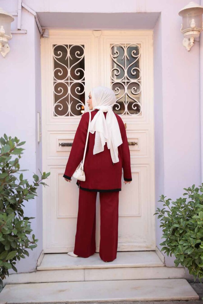 Bordo Tesettür Triko İkili Takım 17204BR - 4