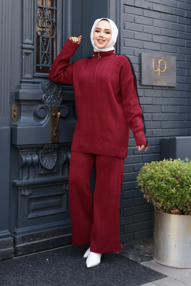 Bordo Tesettür Triko İkili Takım 50163BR - 1