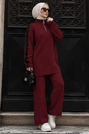 Bordo Tesettür Triko İkili Takım 50163BR 