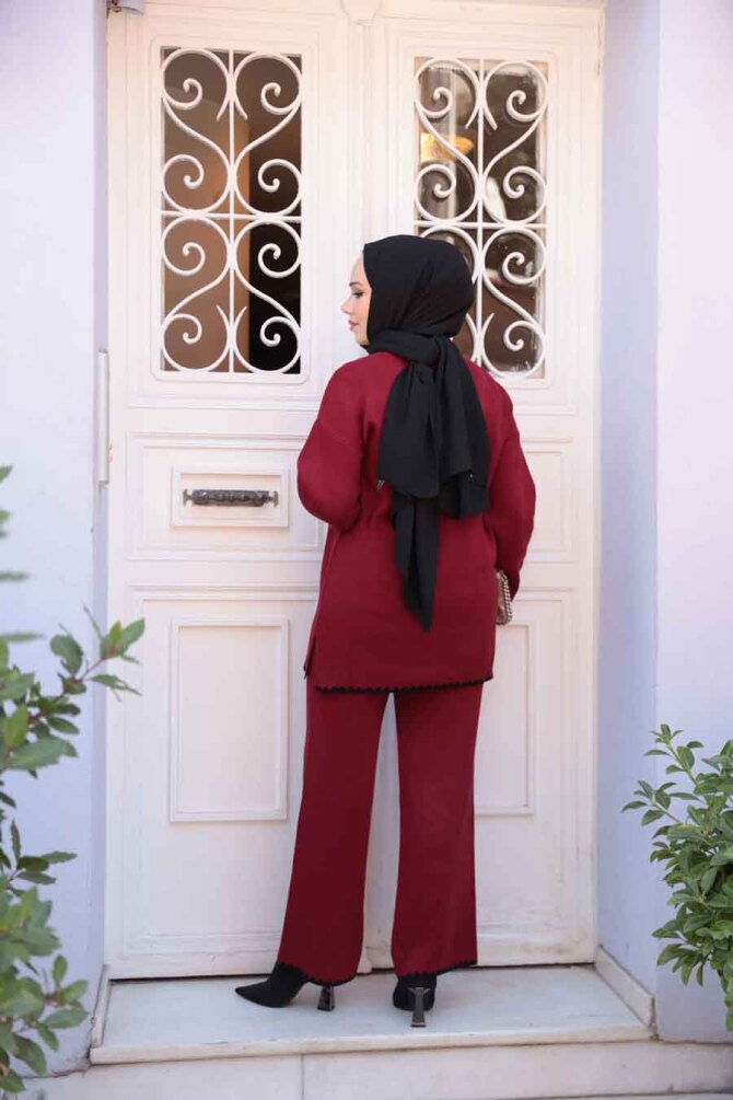 Bordo Tesettür Triko İkili Takım 50174BR - 5