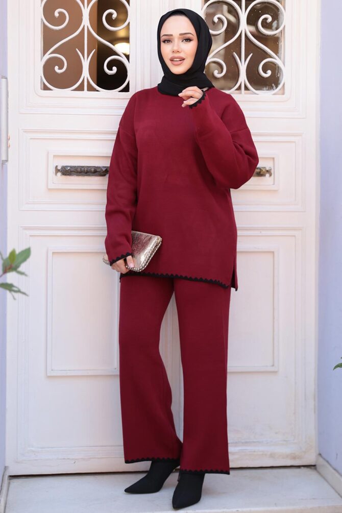 Bordo Tesettür Triko İkili Takım 50174BR - 3