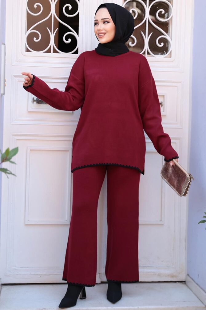 Bordo Tesettür Triko İkili Takım 50174BR - 1