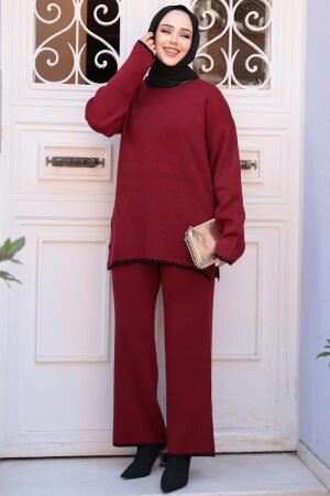 Bordo Tesettür Triko İkili Takım 50174BR - 2