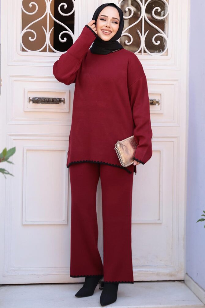 Bordo Tesettür Triko İkili Takım 50174BR - 2