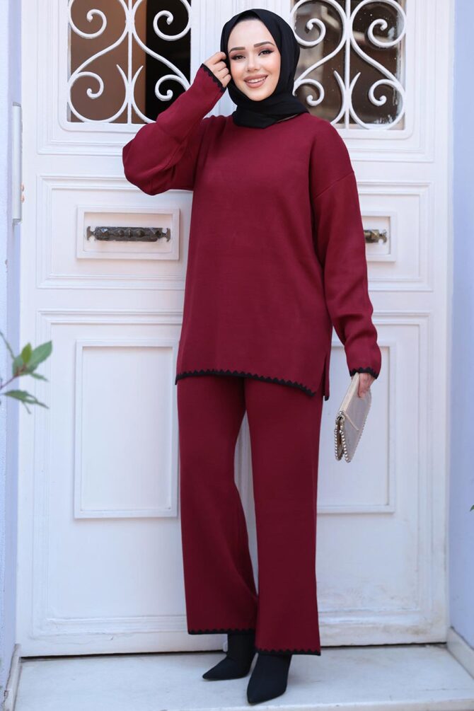 Bordo Tesettür Triko İkili Takım 50174BR - 4