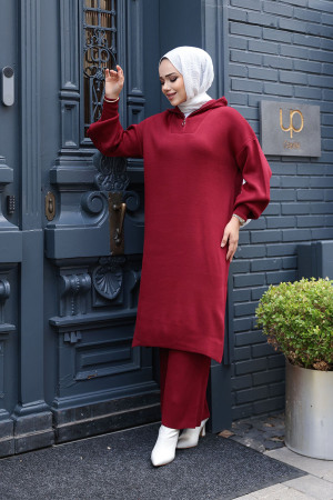 Bordo Tesettür Triko İkili Takım 6036BR - 2