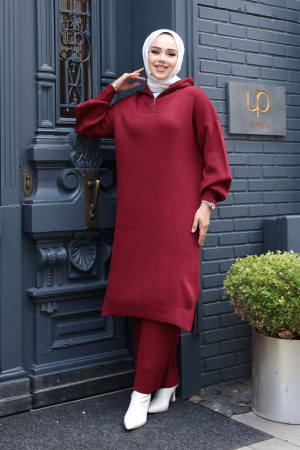 Bordo Tesettür Triko İkili Takım 6036BR 