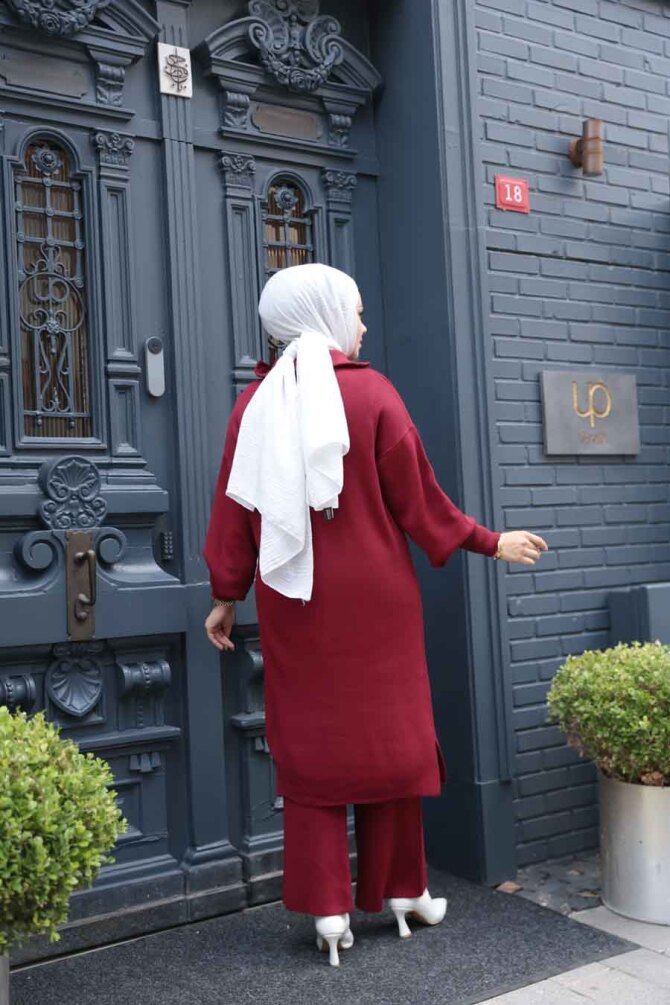 Bordo Tesettür Triko İkili Takım 6036BR - 4