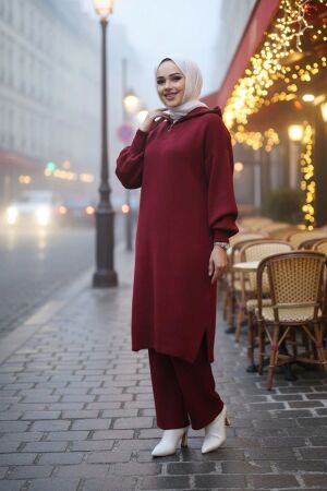 Bordo Tesettür Triko İkili Takım 6036BR 