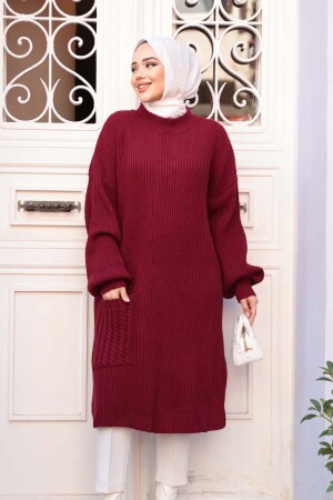 Bordo Tesettür Triko Kazak Tunik 27501BR 