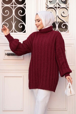 Bordo Tesettür Triko Kazak Tunik 27502BR - 3