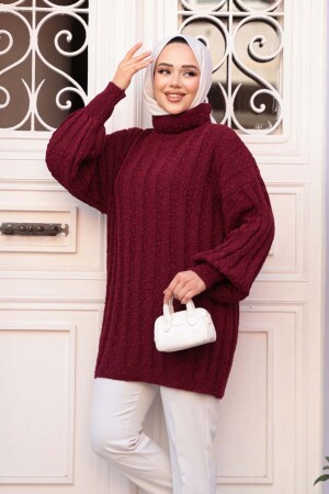 Bordo Tesettür Triko Kazak Tunik 27502BR - 2
