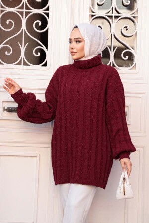 Bordo Tesettür Triko Kazak Tunik 27502BR - 1