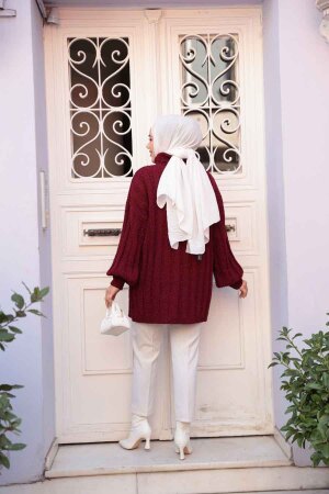 Bordo Tesettür Triko Kazak Tunik 27502BR - 4