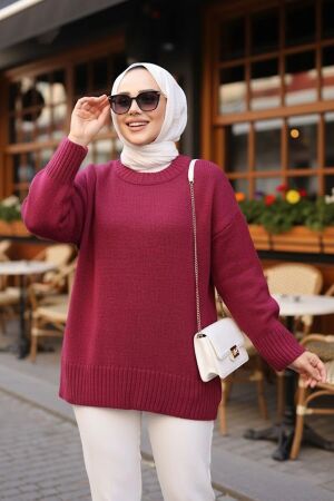 Bordo Tesettür Triko Kazak Tunik 55551BR - 1