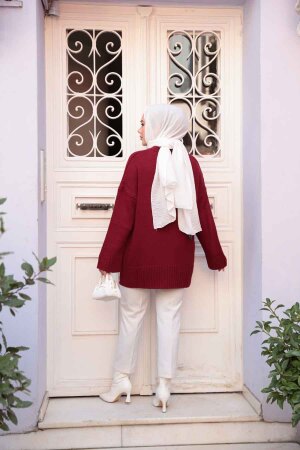 Bordo Tesettür Triko Kazak Tunik 70012BR - 4