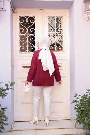 Bordo Tesettür Triko Kazak Tunik 55551BR - 3