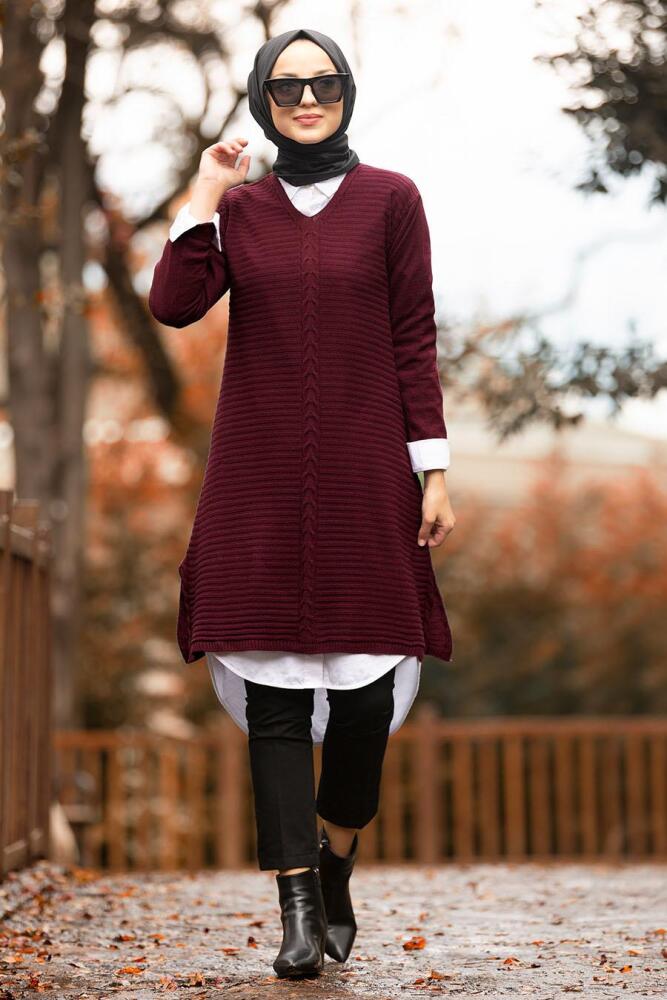 Bordo Tesettür Triko Tunik 2102BR - 1